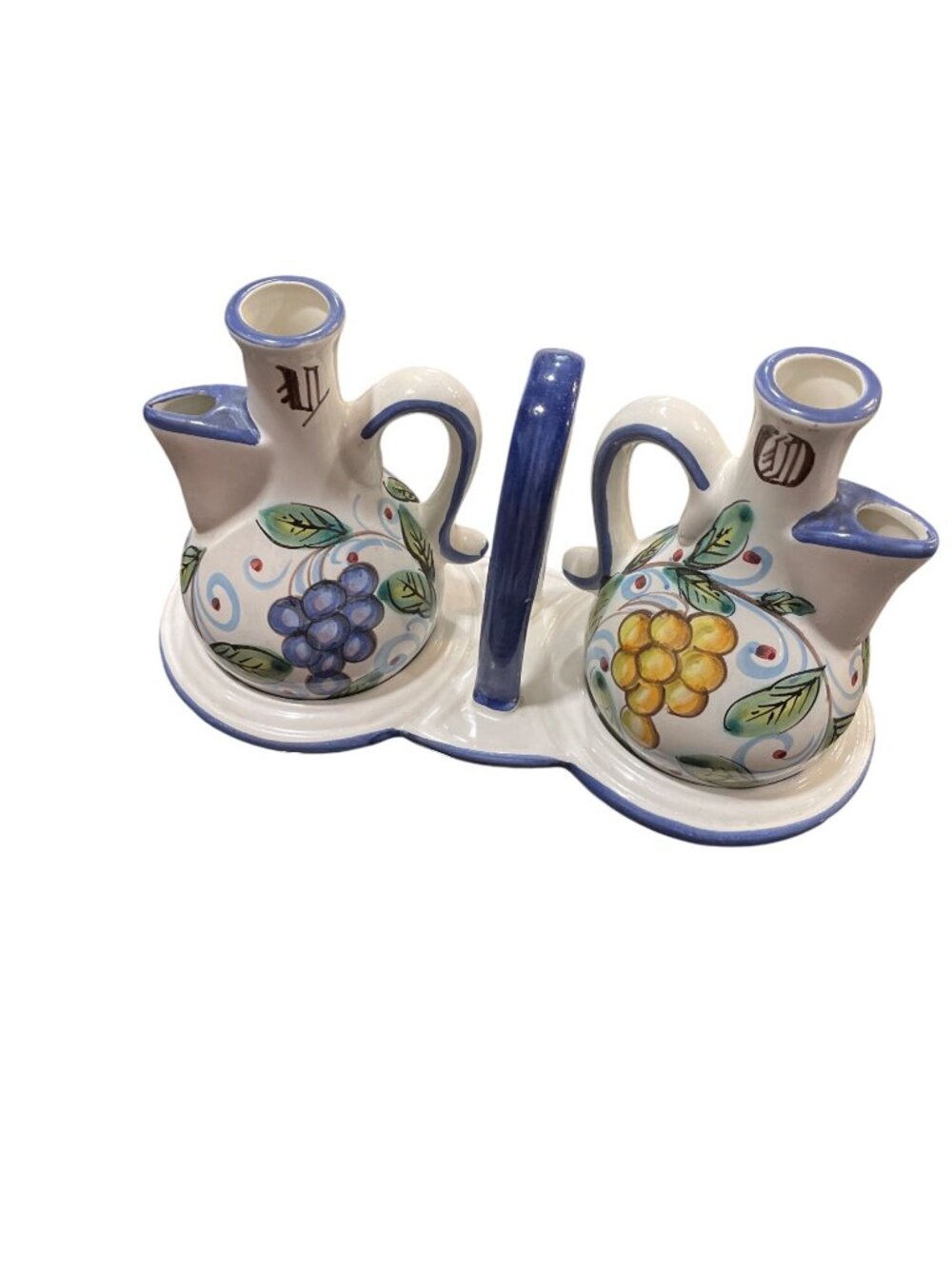 Hand Painted Italian made oil vinegar cramc jug set 7'x10.5" SKU 10-225